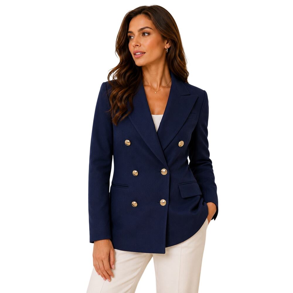 Sandro Paris Double Breasted Gold Button Blazer Blue Women's Size FR 34 US XS